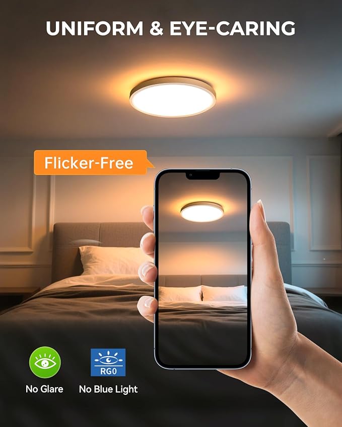 Dimmable Flush Mount LED Ceiling Light Fixture with Night Light, 12 Inch 24W Super Slim Ceiling Lamp with Remote, 2400LM Super Bright, 2700K-6500K CCT Selectable, for Bedroom Living Room Kitchen
