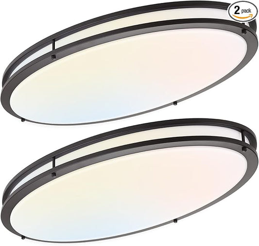 DAKASON 2Pack 32In Oval LED Flush Mount Ceiling Light for Kitchen, 50W Big Ceiling Light Fixture for Living Room, 3500K/4000K/5000K, Dimmable for Dining Room/Laundry/Hallway, Oil Rubbed Bronze
