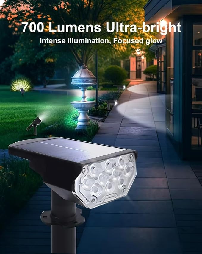 1 Pack Solar Spot Lights Outdoor Waterproof, 20 LEDs Bright Landscape Spotlights Dusk to Dawn, Cool White Adjustable Uplights for Yard Tree House Garden Wall Pathway, IP65