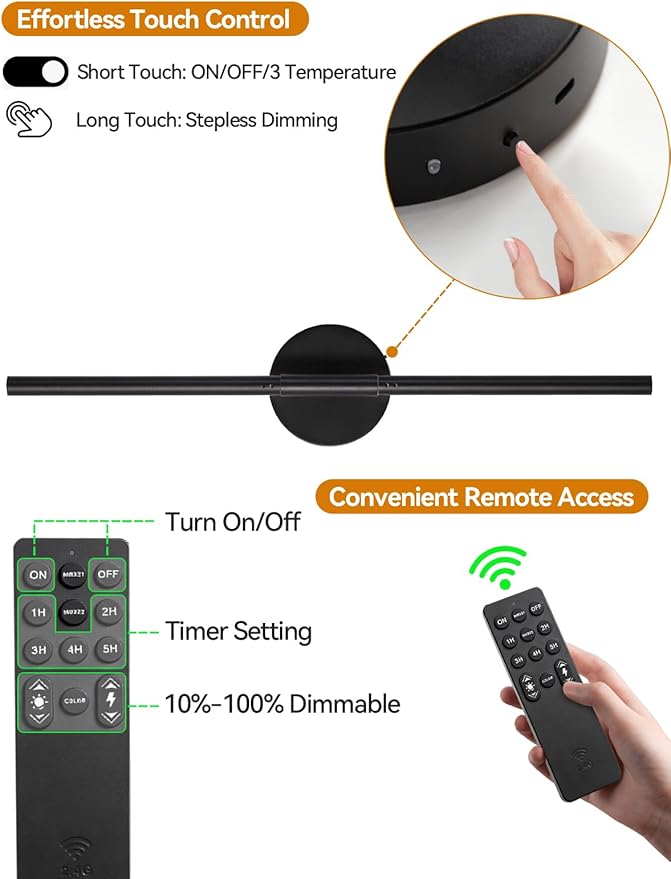 Battery Operated Wall Sconces Set of 2, Modern Wireless Wall Lights with Remote & Touch Control, 24 Inch Black Dimmable Rechargeable LED Sconce with 3 Colors & Timer for Bedroom, Living Room, Hallway
