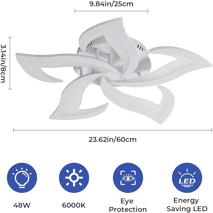 Goeco LED Flower Ceiling Light, Modern Light Fixture, 6500K Cool White Light Acrylic Flush Mount Ceiling Light for Bedroom, Living Room, Dining Room, Kitchen (5-Head White)