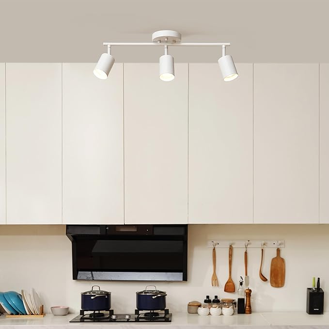 Globe Electric 64000092 21" 3-Light Track Lighting, Matte White, Pivoting Shades, Ceiling Lamp for Bedroom, Kitchen, Hallway, Bathroom, Den, Dining Room, Home Décor