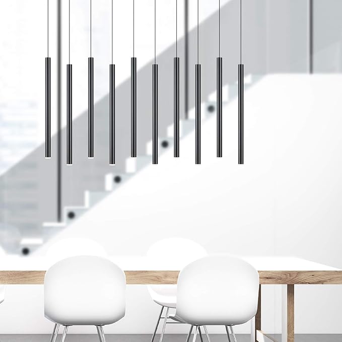 CANALIS 10 Mini Pendant Lighting Black - LED Hanging Light Fixture for Kitchen Island, Bar, Foyer - Cluster Pendants - Dimmable, Adjustable Wire, Lamp Bulb Included
