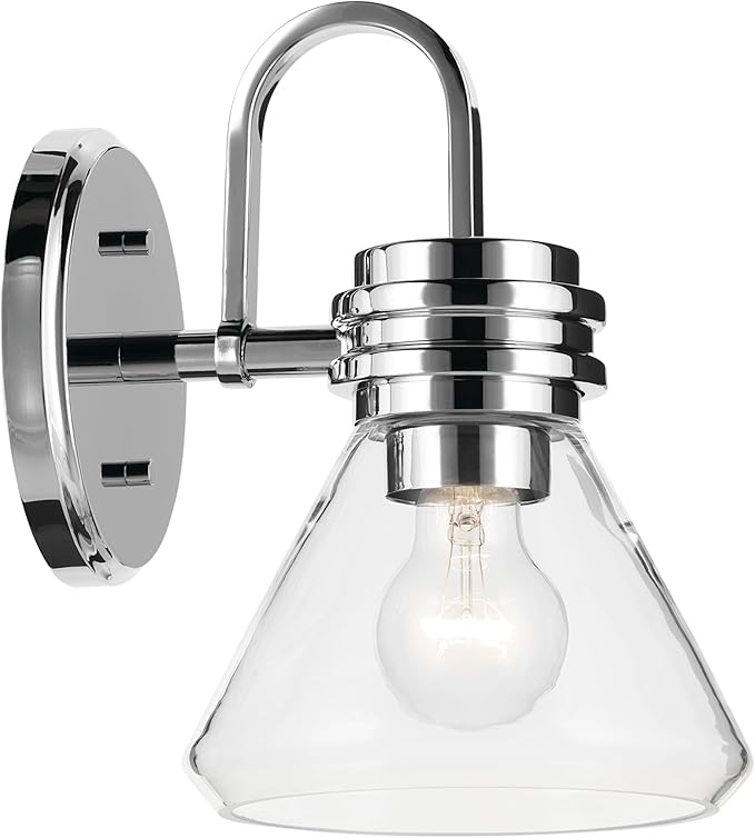 Kichler Farum 7.25" 1-Light Wall Sconce with Clear Glass in Chrome for Bathroom Vanity Light, Kitchen, Bedroom, Hallway, or Fireplace (7.25" W x 9.5" H) 55153CHCLR
