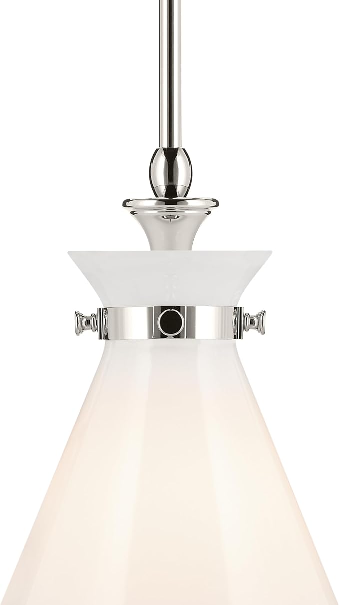 Kichler Laria 1-Light Pendant, Updated Traditional Light, Sloped Ceiling Compatible, for Kitchen with Opal Glass in Polished Nickel (14.5" x 10.5"), 52774PM