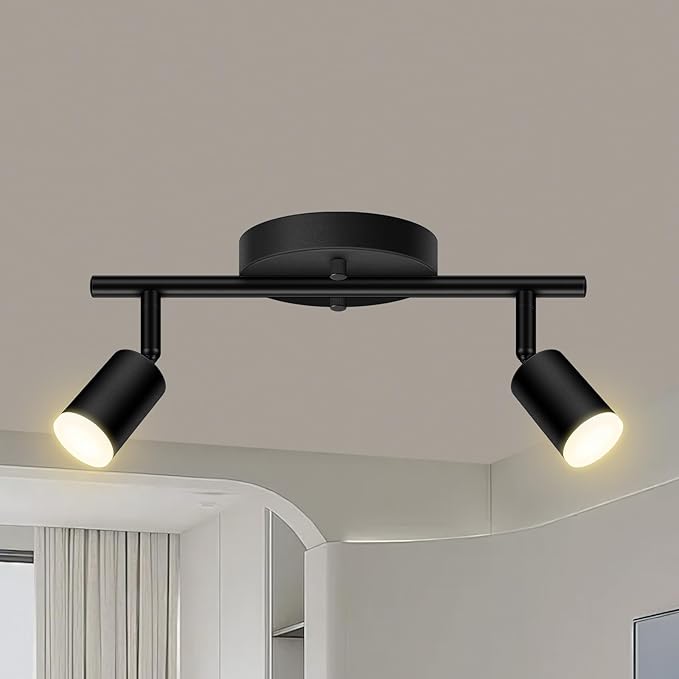 AUQUEE 2 Light Track Lighting Fixtures Ceiling, 8W/2700K Black Track Lighting with Acrylic Lampshade & Rotatable Light Heads, 20000hrs Lifespan, Modern LED Track Lights Ceiling for Kitchen/Hallyway