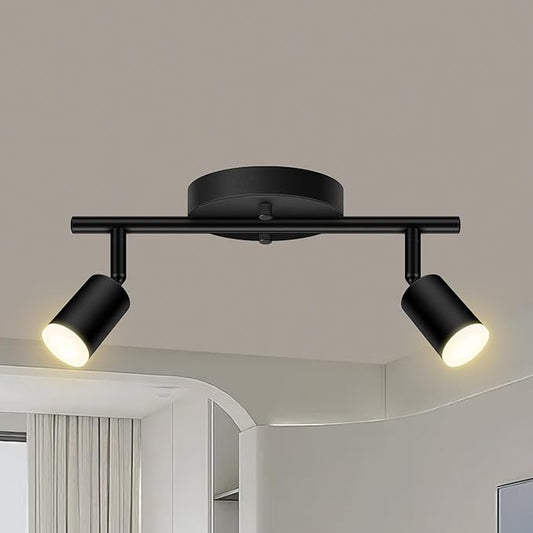 AUQUEE 2 Light Track Lighting Fixtures Ceiling, 8W/2700K Black Track Lighting with Acrylic Lampshade & Rotatable Light Heads, 20000hrs Lifespan, Modern LED Track Lights Ceiling for Kitchen/Hallyway