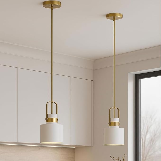 Pendant Kitchen Light – Adjustable Hanging Pendant Lights for Kitchen Island, Farmhouse Pendant Light, Modern Ceiling Lighting for Dining Room, Bathroom & Living Room - White