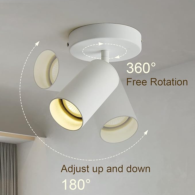 Track Lighting Ceiling Spotlight, White Ceiling Light Fixture, Gu10 Ceiling Spotlights Indoor Angle Adjustment Modern Wall Lamp for Living Room, Gallery, Cabinet, Hallway, Bedroom 2 Packs