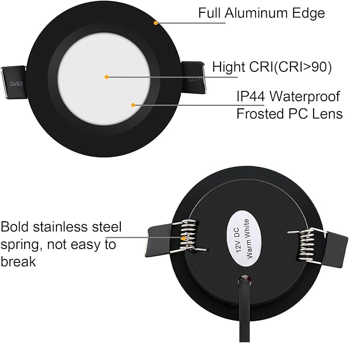 RVZONE 12 Volt LED Puck Light RV Boat Recessed Ceiling Light Super Slim LED Panel Light with Hole Puncher DC 12V 3W Full Aluminum Downlights 6 Pack,2700-3200k