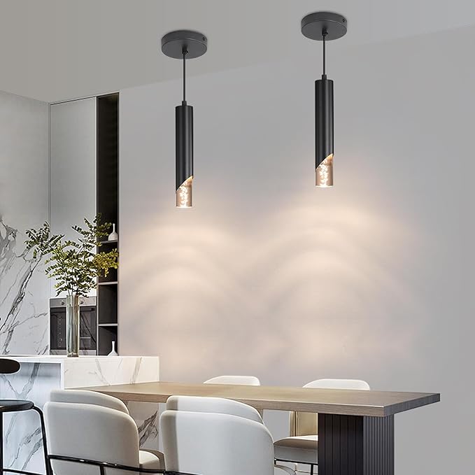 3 Pack Minimalist Kitchen Island Pendant Lights, Black Modern Linear Hanging Light Fixture, Bubble Acrylic, Adjustable 2700K/4500K/6500K, LED Ceiling Lamp for Dining Room, Bedside, Bathroom, Bar