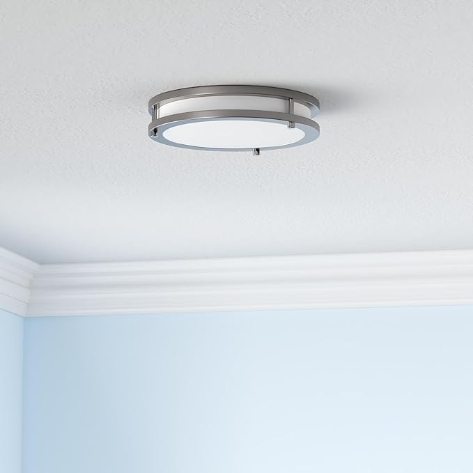 ASD LED 12" Round Flush Mount Lighting, Close to Ceiling Light Fixture | 3CCT, Dimmable, Energy Star, ETL Listed | 20W 1532LM 3000-5000K 120V | Low Profile Double Ring Lamp | Nickel, 4 Pack