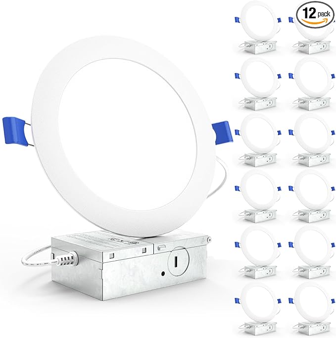 Sunco 12 Pack Recessed Lighting 6 Inch LED, Canless Ceiling Lights Slim with Junction Box, 1200 LM, 14W (100W Equivalent), 3000K Warm White, Dimmable, Wafer Thin, 50000 Lifetime Hours ETL.