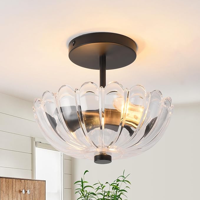 Semi Flush Mount Ceiling Light, Modern Kitchen Lighting Fixtures Ceiling, Rustic Ceiling Light Fixtures, Ceiling Lights with Glass Shade for Hallway Foyer Entryway Bedroom