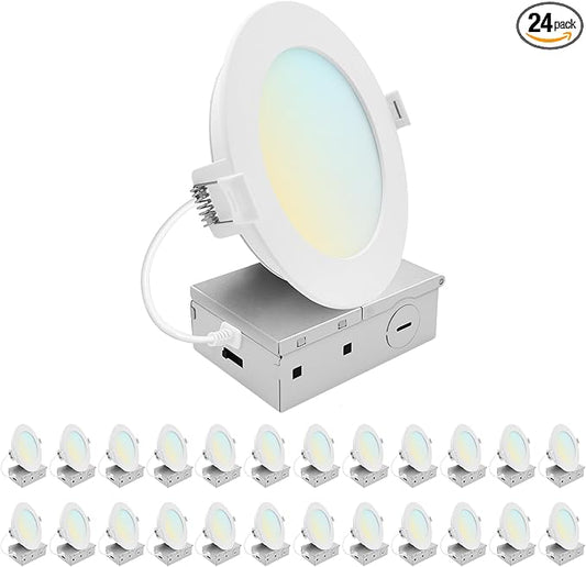 LUXRITE 5 Inch LED Recessed Light, ECO Backlit Mini Panel Spotlight, 5CCT 2700K-5000K, 1200 Lumens, High Output, 13 Watts, Dimmable, IC Rated, Wet Rated, ETL Listed, Energy Star, Round (24 Pack)
