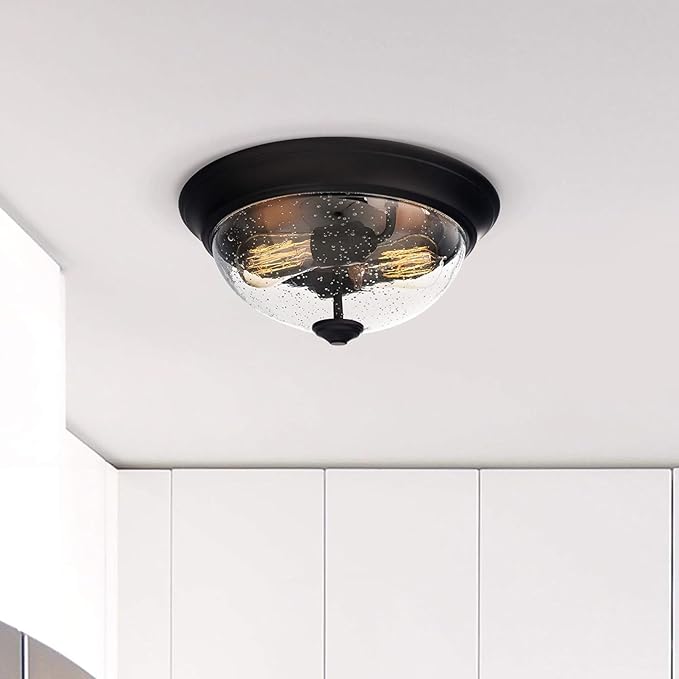 Prominence Home 13 Inch Elegant Flush Mount Ceiling Light, Seeded Glass Lighting Fixture, Bedroom or Living Room, Madalyn, 51381-31, Oil Rubbed Bronze