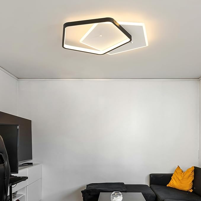 Modern LED Ceiling Light Fixture Dimmable Black Flush Mount Ceiling Light 20.08" Bedroom Ceiling Lamp with Remote Control Pentagonal Ceiling Light for Kitchen,Entryway,Balcony,Wardrobe