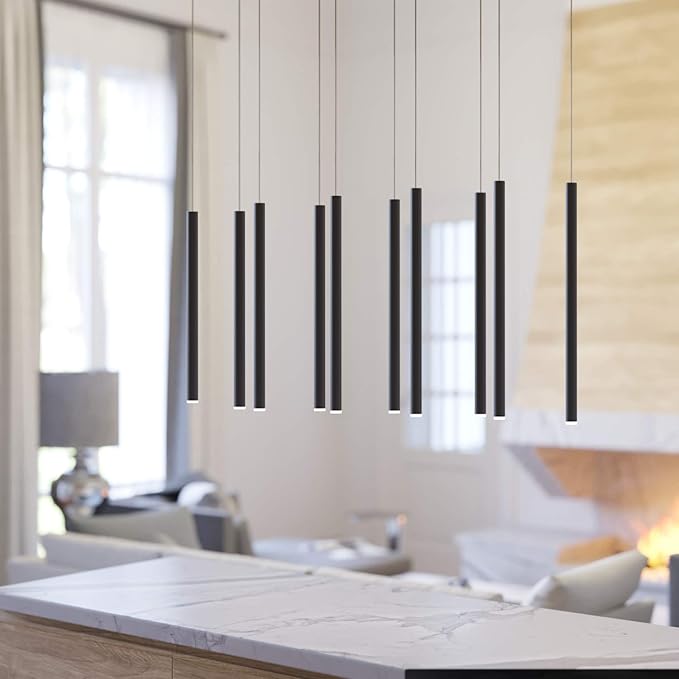 CANALIS 10 Mini Pendant Lighting Black - LED Hanging Light Fixture for Kitchen Island, Bar, Foyer - Cluster Pendants - Dimmable, Adjustable Wire, Lamp Bulb Included