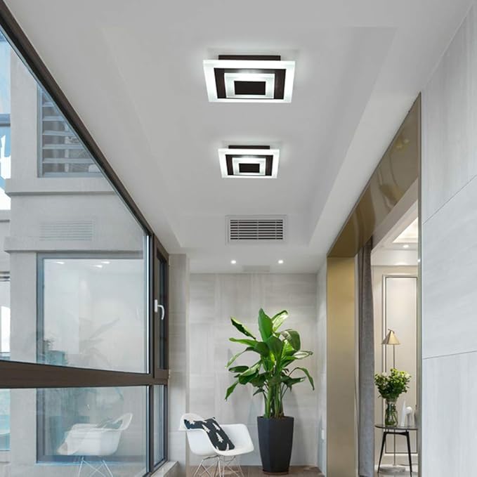 RUNNUP Acrylic Unique Minimalist Ceiling Lamp Minimalist Led Flush Mount Ceiling Light for Dining Hallway Living Kitchen Bedroom Room Kitchen Island Office,Brown-Square-Cool Light