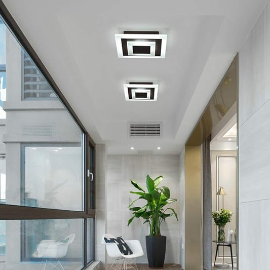 RUNNUP Acrylic Unique Minimalist Ceiling Lamp Minimalist Led Flush Mount Ceiling Light for Dining Hallway Living Kitchen Bedroom Room Kitchen Island Office,Brown-Square-Cool Light