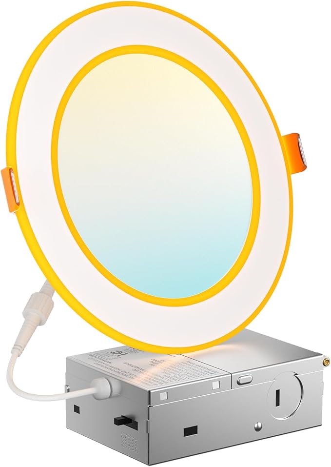 Amico 1 Pack 6 Inch 5CCT LED Recessed Ceiling Light with Double Ring Night Light, 2700-5000K Selectable Ultra-Thin Recessed Lighting, 12W=110W, 1100LM, Dimmable Canless Wafer Downlight, ETL, FCC
