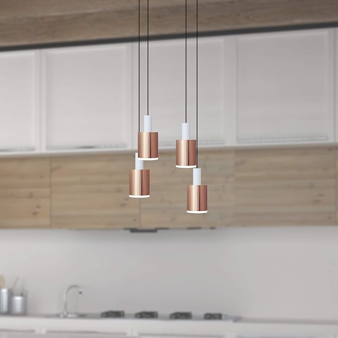 Virgo 4 Mini Pendant Lighting White-Copper - LED Hanging Light Fixture for Kitchen Island, Bar, Foyer - Cluster Pendants - Dimmable, Adjustable Wire, Lamp Bulb Included