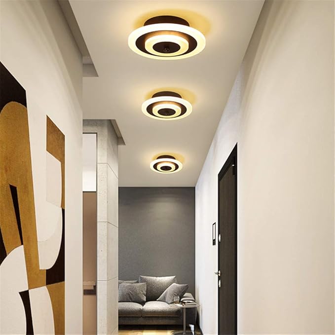RUNNUP Acrylic Unique Minimalist Ceiling Lamp Minimalist Led Flush Mount Ceiling Light for Dining Hallway Living Kitchen Bedroom Room Kitchen Island Office,Brown-Round-Neutral Light