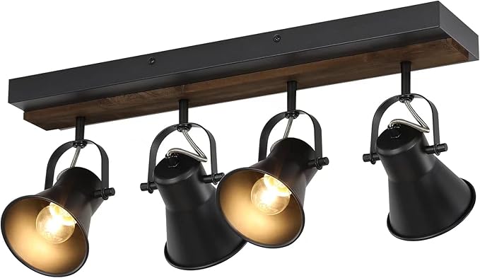 KEESFU 4-Light Track Lighting Kit,Black Semi Flush Mount Ceiling Light with 4 Rotatable Light Heads,Modern Farmhouse Lighting for Livingroom,Bedroom,Hallway,Art Wall,Bathroom,Kitchen.(4-Light)
