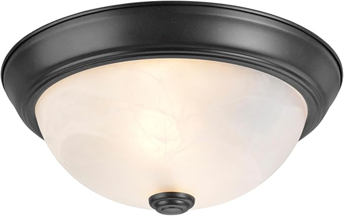 Aspen Creative 63013-2A Two-Light Flush Mount in Dark Bronze with White Alabaster Glass Shade 11 in Diameter