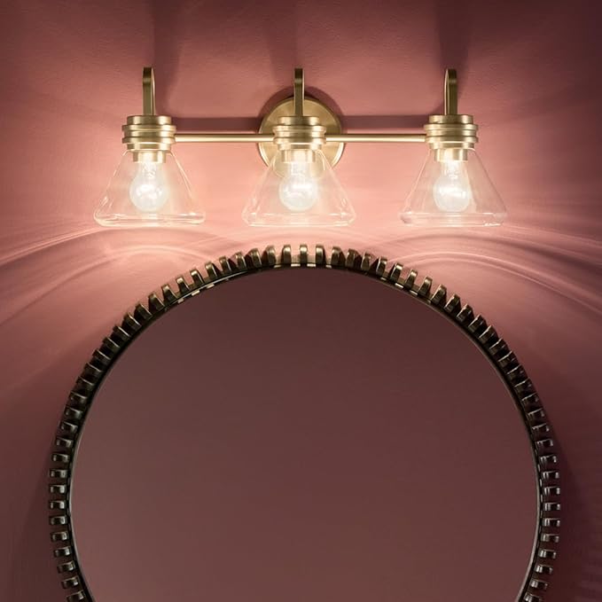 Kichler Farum 26" 3-Light Bathroom Vanity Light Fixture with Clear Glass in Champagne Bronze for Over Mirror, Modern Wall Mount Lighting (26" W x 9.5" H), 55155CPZCLR