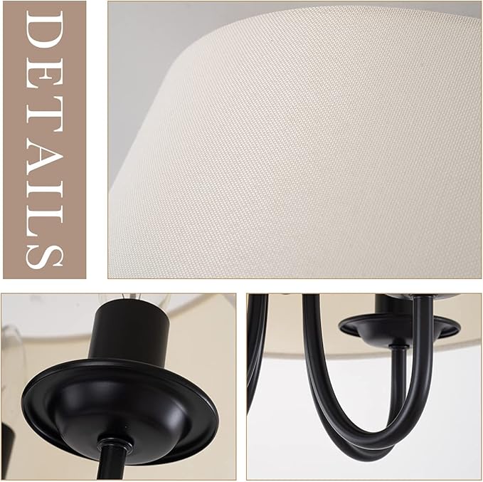 VILUXY Semi-Flush Mount Ceiling Light Fixture Off-White Fabric Drum Shade Modern Chandelier Black Finish for Bedroom, Dining Room, Corridor, Living Room 4-Light