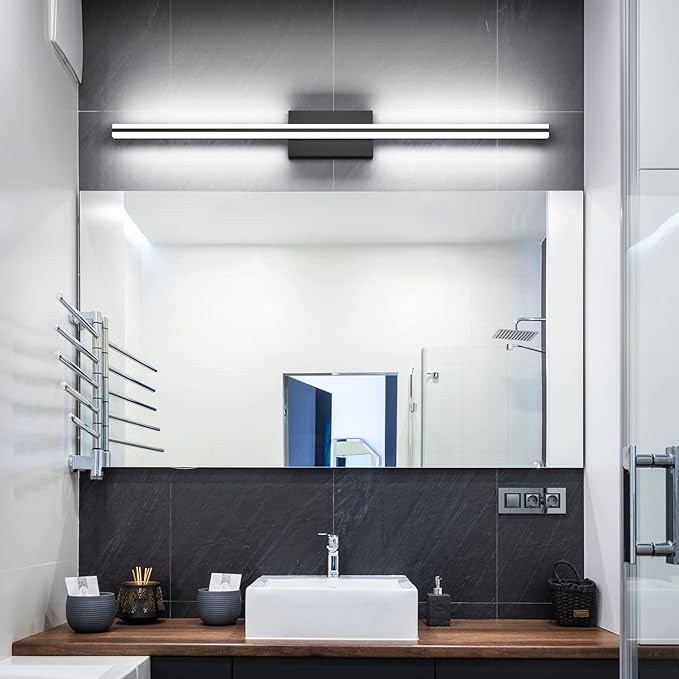 SOLFART Bathroom Lighting Fixtures Over Mirror 24W 40 Inch LED Vanity Lights for Bathroom Matt Black 6000K ND