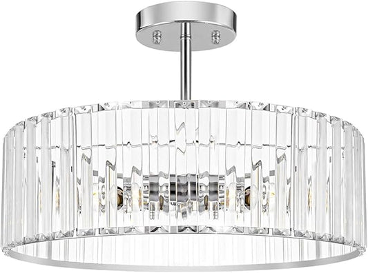 Modern Crystal Ceiling Light Fixture, Semi Flush Mount Ceiling Light, Chrome Hallway Lighting Fixtures Chandelier, Crystal Chandelier for Kitchen Bedroom Dining Room Closet, 5-Light, 16 Inch