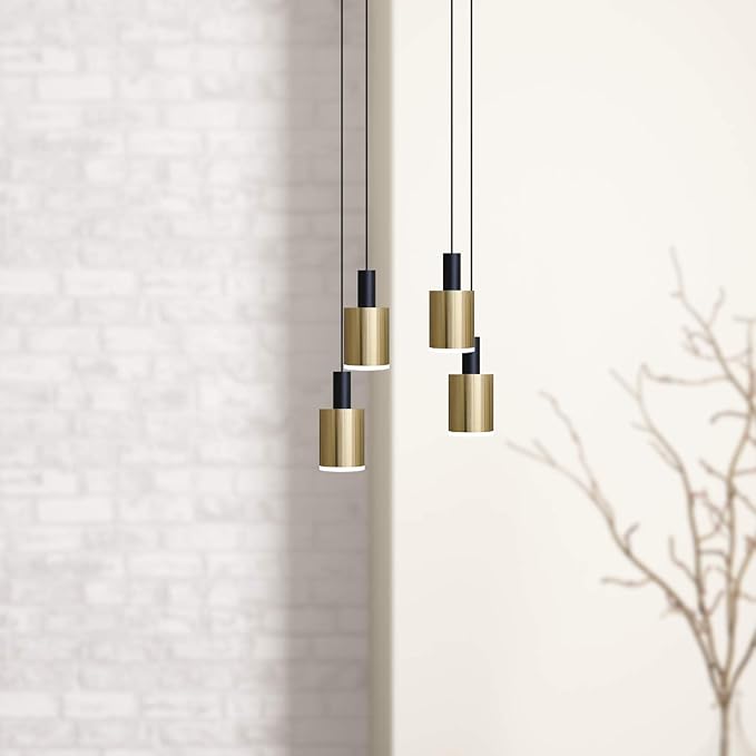 Virgo 4 Mini Pendant Lighting Black-Brass - LED Hanging Light Fixture for Kitchen Island, Bar, Foyer - Cluster Pendants - Dimmable, Adjustable Wire, Lamp Bulb Included