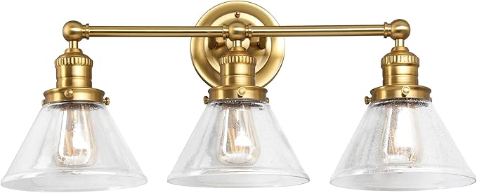 Design House Augustin Vanity Light, 3-Light, Seeded Glass Warm Glow, Dimmable, Up/Down Glow, Easy Installation, E26 Socket, Satin Gold, 25.9 in L x 8.3 in D x 11.1 in H, 589036-SG