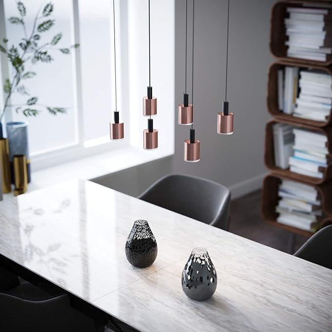 Virgo 6 Mini Pendant Lighting Black-Copper - LED Hanging Light Fixture for Kitchen Island, Bar, Foyer - Cluster Pendants - Dimmable, Adjustable Wire, Lamp Bulb Included