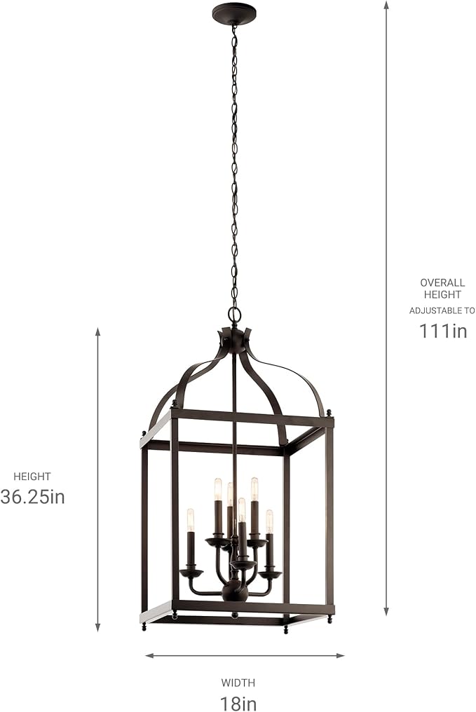 Kichler Larkin 36.25" Pendant Light in Olde Bronze®, 6-Light Kitchen or Foyer Pendant, (36.25" H x 18" W), 42568OZ