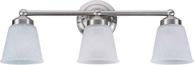 Aspen Creative 62014-1, Three-Light Metal Bathroom Vanity Wall Light Fixture, 24" Wide, Transitional Design in Satin Nickel with Frosted Seeded Glass Shade