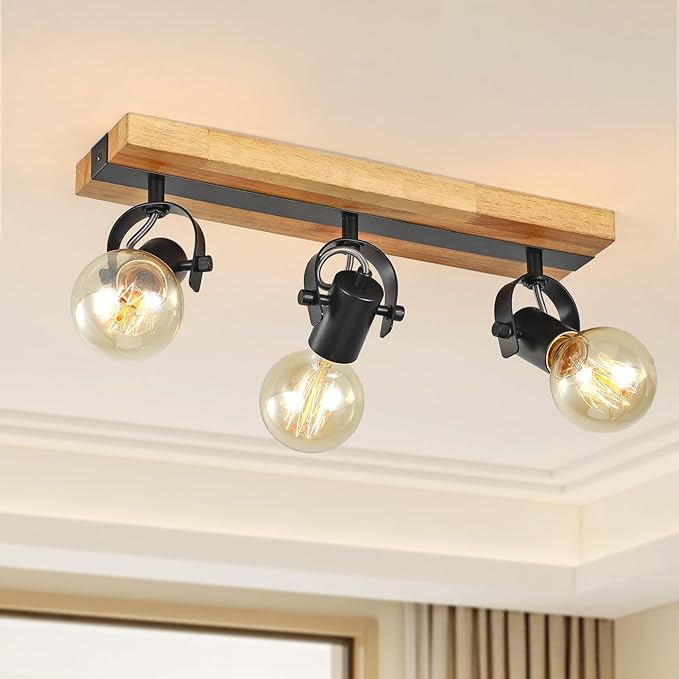 SEEBLEN Industrial Track Lighting Fixtures Ceiling, Farmhouse Wood Ceiling Spot Lighting,Rustic Kitchen Ceiling Light Fixtures for Kitchen Bedroom Bathroom Hallway.
