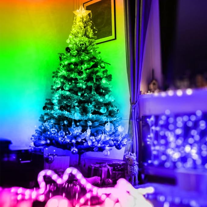 RUISHINE Battery Powered LED Strip Lights 25ft, Battery Operated LED Light Strip Color Changing Music Sync App Remote Control RGB USB Led Lights for TV, Room, Rope Lights