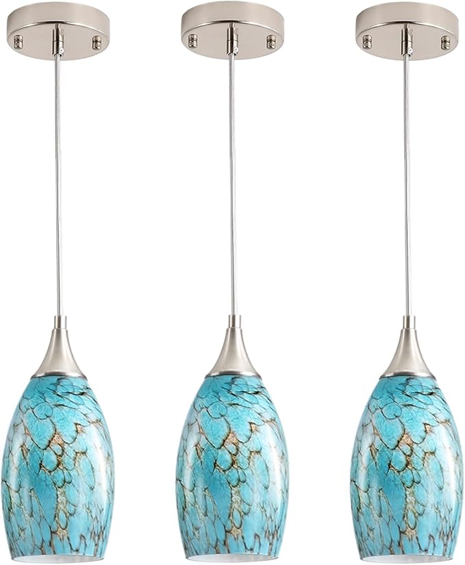 Kitchen Pendant Lighting for Island, Modern Edison Hanging Light with Handcrafted Art Glass, Adjustable Nylon Core Ceramic Holder Lighting Fixture Indoor for Dining Room, Entryway (Bulb Not Included)