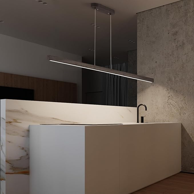 YISDESIGN 59'' Led Pendant Light 40w Dimmable with Remote Wood Linear Pendant Lighting Led Modern Chandelier Island Light with Black Finish for Living Room Dining Room Billiard & Pool Lights Black