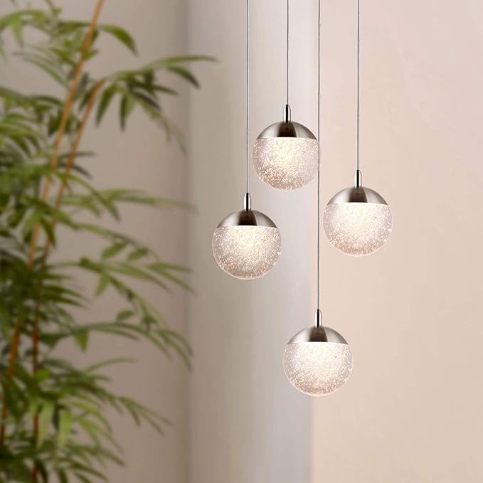contec development Galaxy 4 Mini Pendant Crystall Ball Lighting Nickel - LED Hanging Light Fixture: Kitchen Island, Bar, Foyer - Cluster Pendants - Dimmable, Adjustable Wire, Lamp Bulb Included