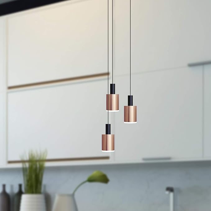 Virgo 3 Mini Pendant Lighting Black-Copper - LED Hanging Light Fixture for Kitchen Island, Bar, Foyer - Cluster Pendants - Dimmable, Adjustable Wire, Lamp Bulb Included