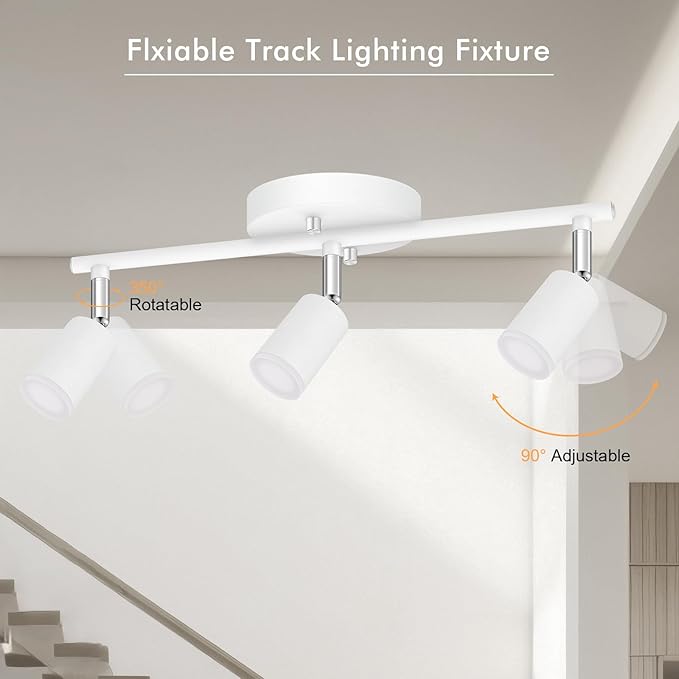 AUQUEE 3 Light Track Lighting Fixtures Ceiling, 12W/2700K White Track Lighting with Acrylic Lampshade & Rotatable Light Heads, 20000hrs Lifespan, Modern LED Track Lights Ceiling for Kitchen/Hallyway