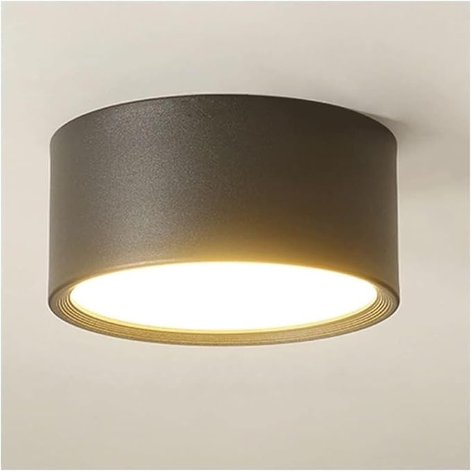 Round Ceiling Light Mid Century Modern Nordic Minimalist Downlight Small Close to Ceiling Lighting Fixture for Living Room Porch Balcony Aisle Corridor Home(Black-8CM,Warm Light -3000k)