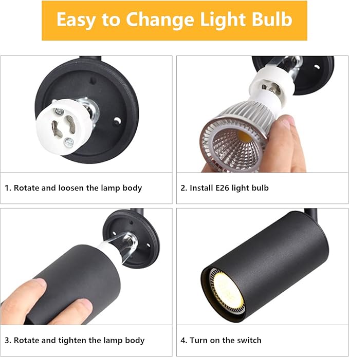 KCO Lighting LED Track Lighting Heads Matte Black Ceiling Mount Spotlight Adjustable Tilt Angle Track Lighting Fixture