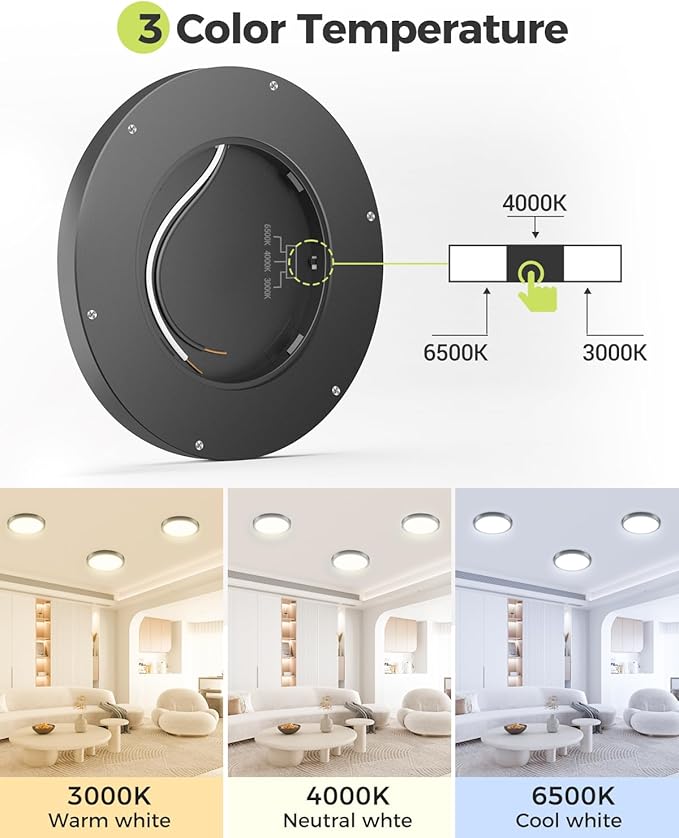 hepside 2Pack Dimmable Flush Mount Ceiling Light Fixture Black, 3CCT Selectable 3000/4000/6500K Ceiling Lamp, 7.5INCH 15W 1500LM Low Profile Light for Bedroom, Kitchen, Bathroom, Hallway