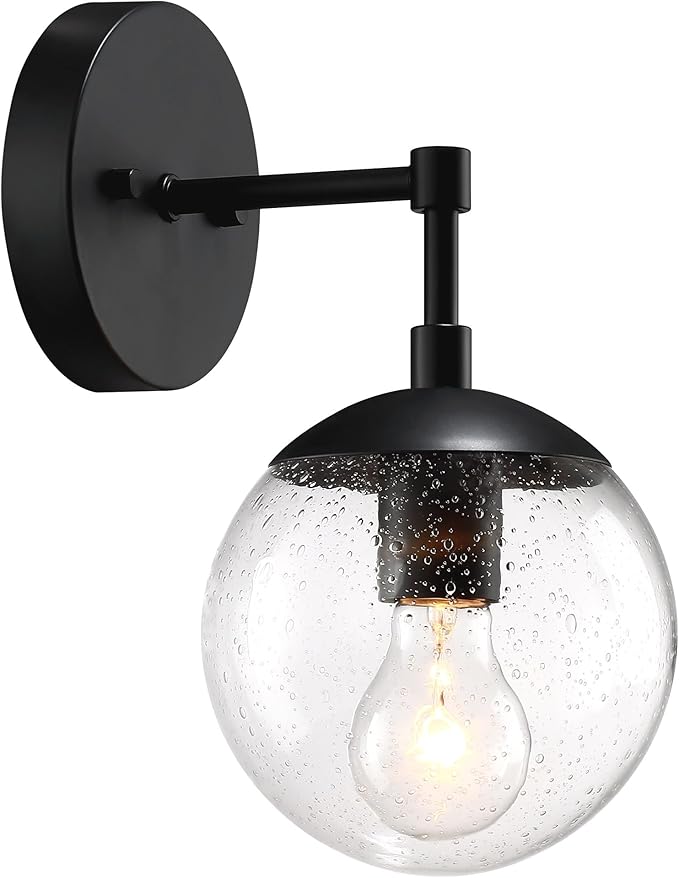 Design House Gracelyn 1-Light Dimmable Wall Sconce, Clear Seedy Glass Globe, Matte Black, 588871-BLK