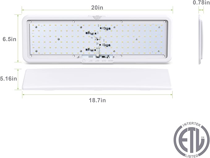 Leisure LED RV LED Ceiling Light Fixture 20" x 6.5" -1450 Lumen with Touch Dimmer Switch Interior Lighting for Car/RV/Trailer/Camper/Boat DC 12V Natural White 4000-4500K (1-PACK)